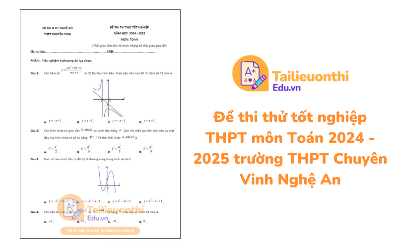 Đề thi thử tốt nghiệp THPT môn Toán 2024 - 2025 trường THPT Chuyên Vinh Nghệ An